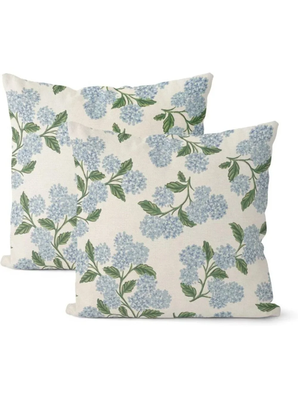 Vintage Floral Spring Pillow Covers 18x18 - Blue Green Hydrangea Cushion Set